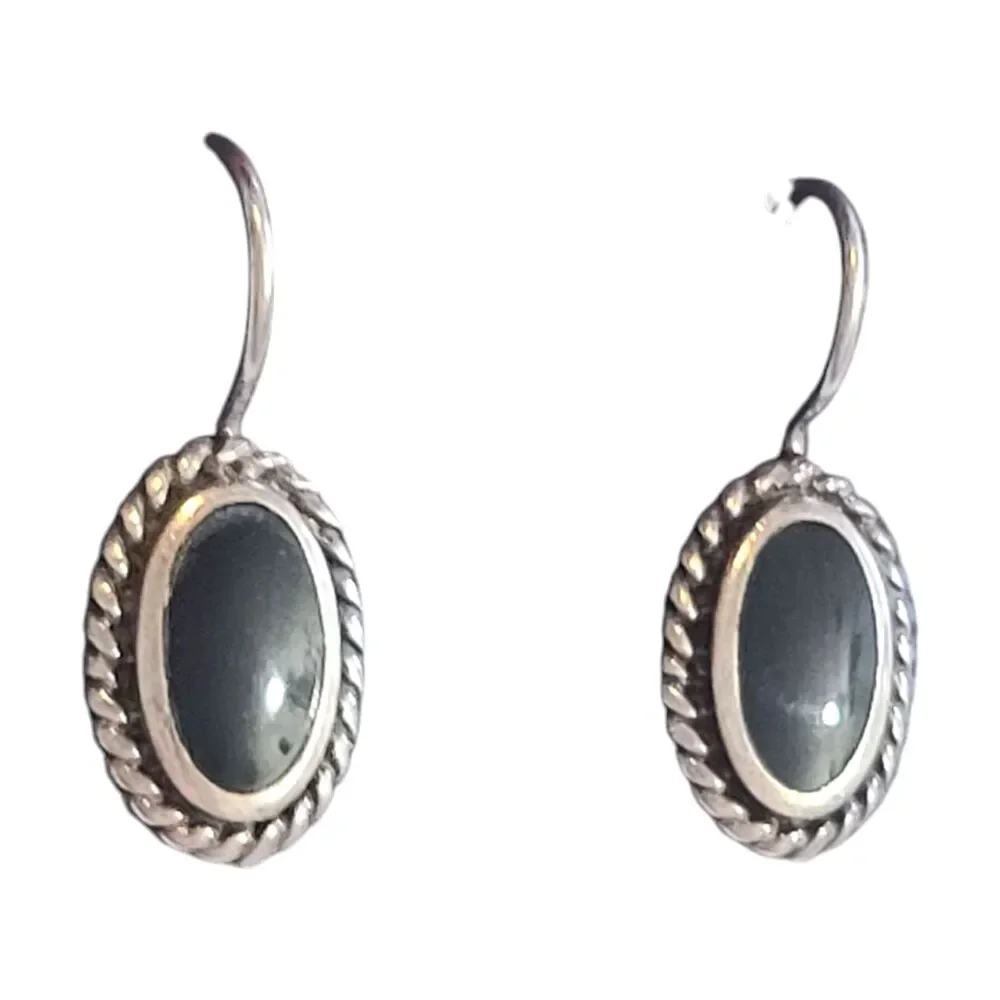 Vintage 925 Sterling Silver Black Onyx Oval Dangle Earrings